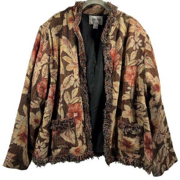 Chico's Jackets & Blazers - Chicos Vtg Jacket XL Multicolor Colorful Silk Blend Fringe Pockets Long Sleeve